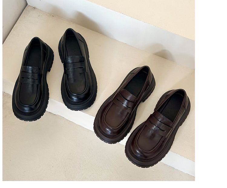 Faux Platform Leather Loafers