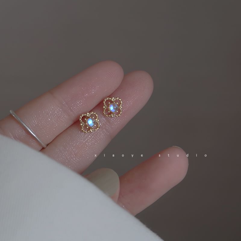 Earring S925 Rhinestone Stud Sterling Silver Clover