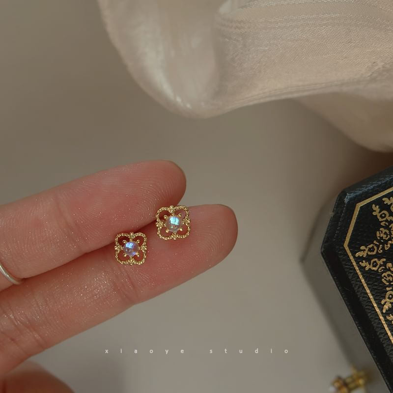 Earring S925 Rhinestone Stud Sterling Silver Clover