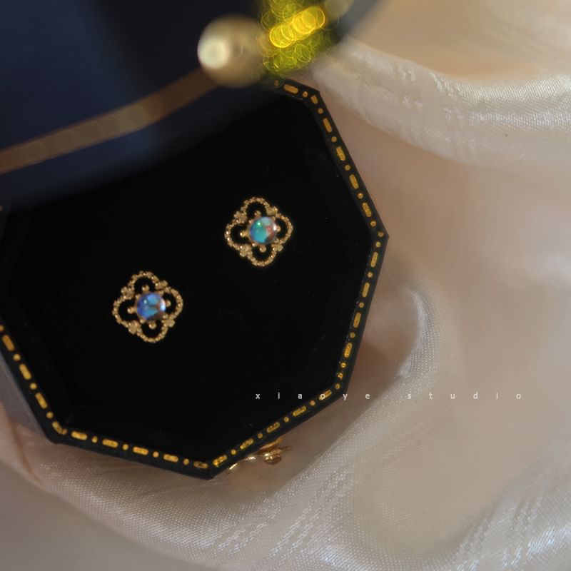 Earring S925 Rhinestone Stud Sterling Silver Clover