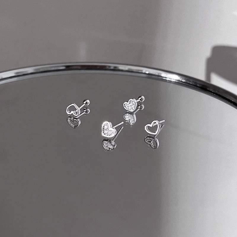 Alloy Rhinestone Barbell Earring Heart Asymmetrical