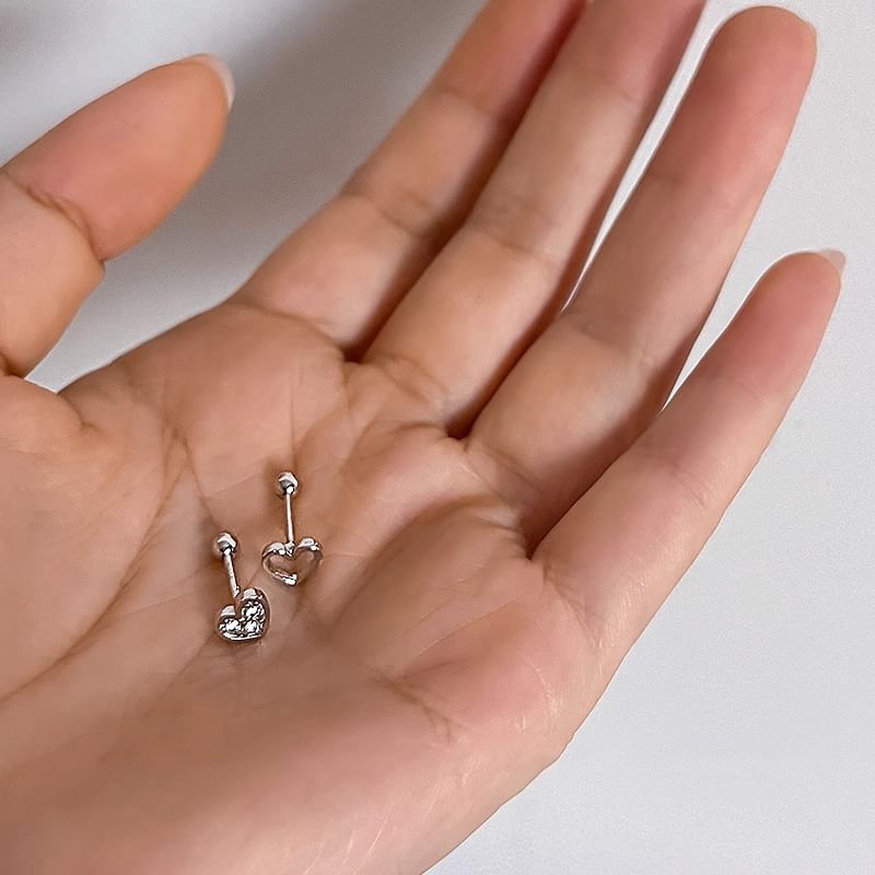 Alloy Rhinestone Barbell Earring Heart Asymmetrical