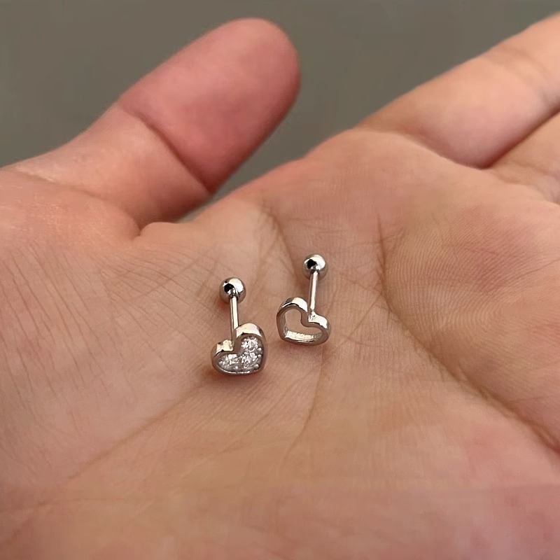 Alloy Rhinestone Barbell Earring Heart Asymmetrical