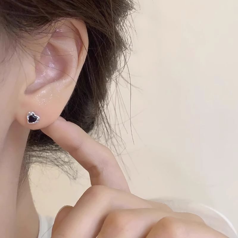 Rhinestone Earring Stud Heart Alloy