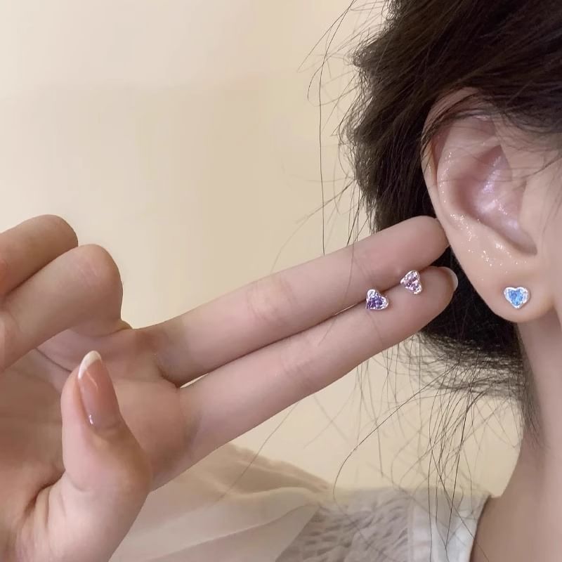 Rhinestone Earring Stud Heart Alloy