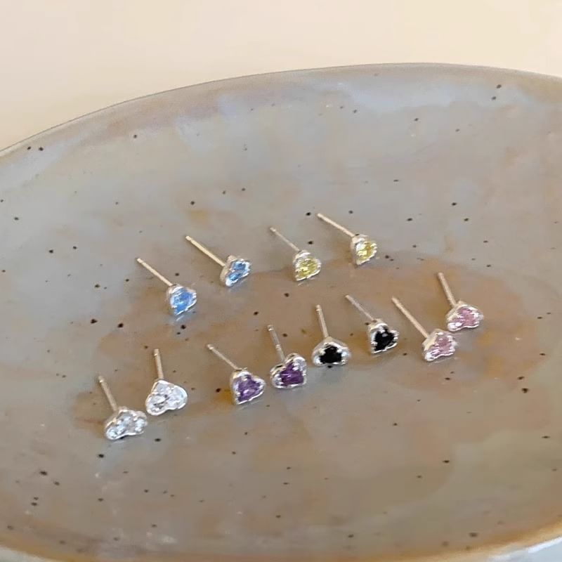 Rhinestone Earring Stud Heart Alloy
