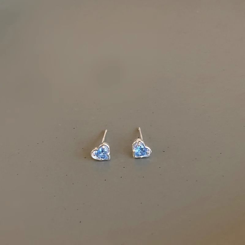 Rhinestone Earring Stud Heart Alloy