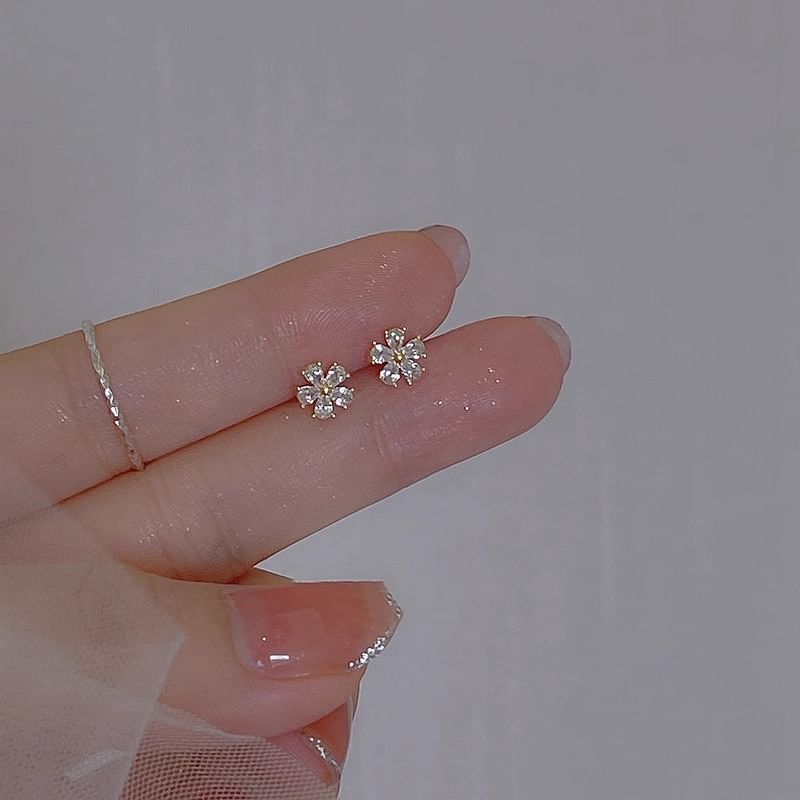 Alloy Earring Stud Floral Rhinestone