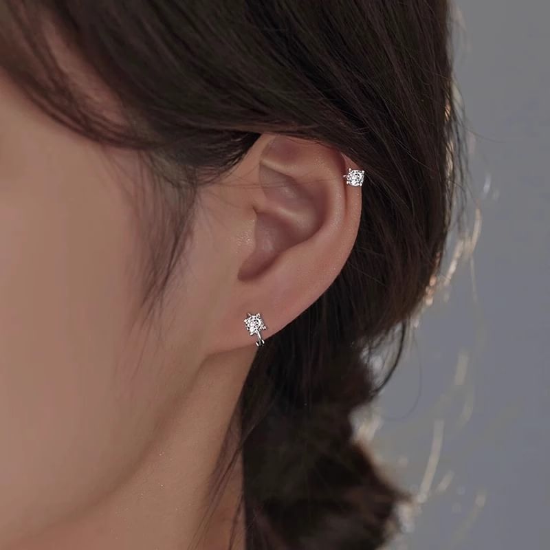 Alloy Huggie Rhinestone Earring