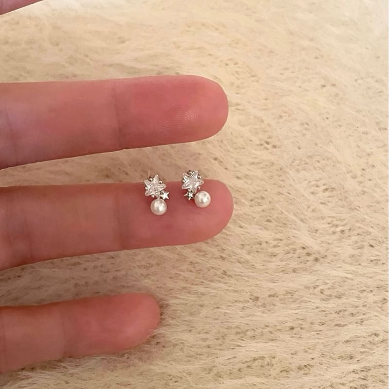 Faux Star Alloy Earring Drop Pearl Rhinestone