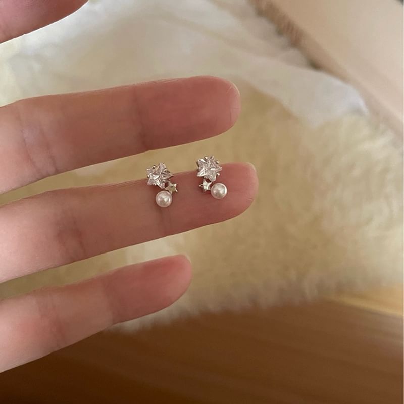 Faux Star Alloy Earring Drop Pearl Rhinestone