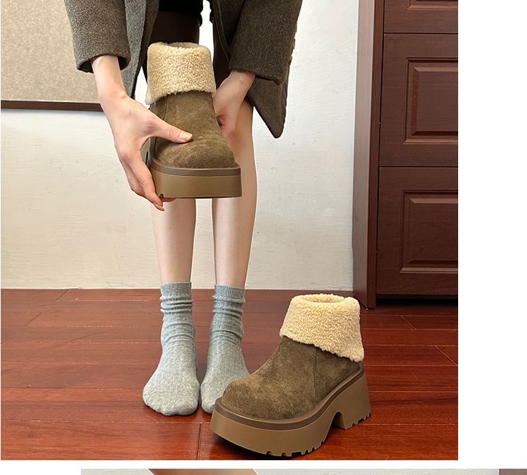 Plain Platform Lined Ankle Fleece Boots