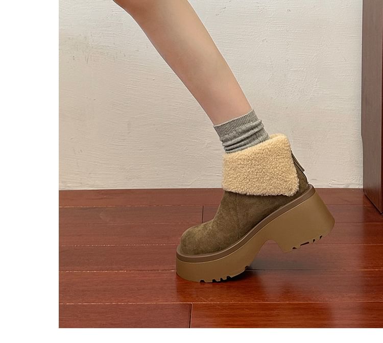 Plain Platform Lined Ankle Fleece Boots