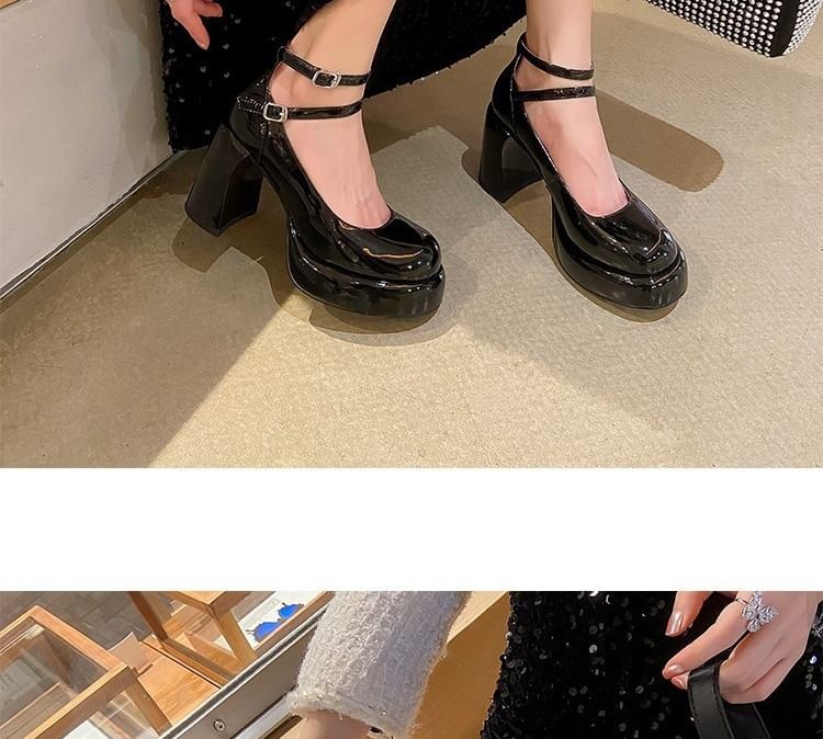 Jane Heel Round Chunky Mary Toe Pumps Platform