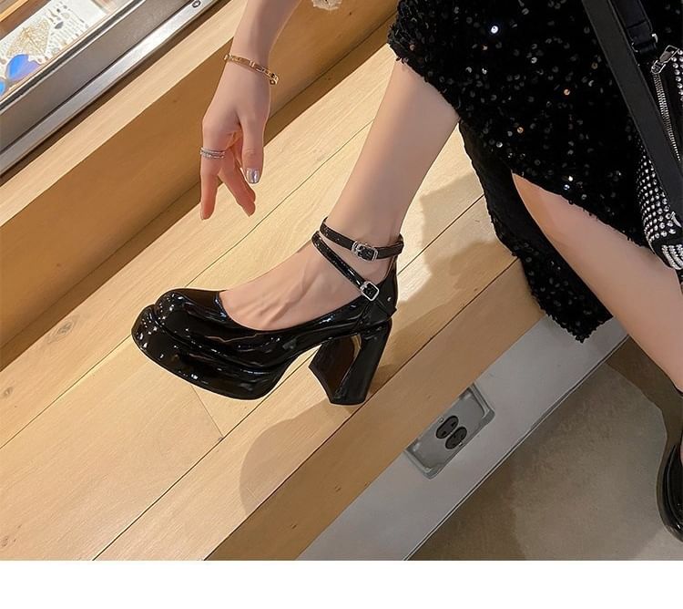 Jane Heel Round Chunky Mary Toe Pumps Platform