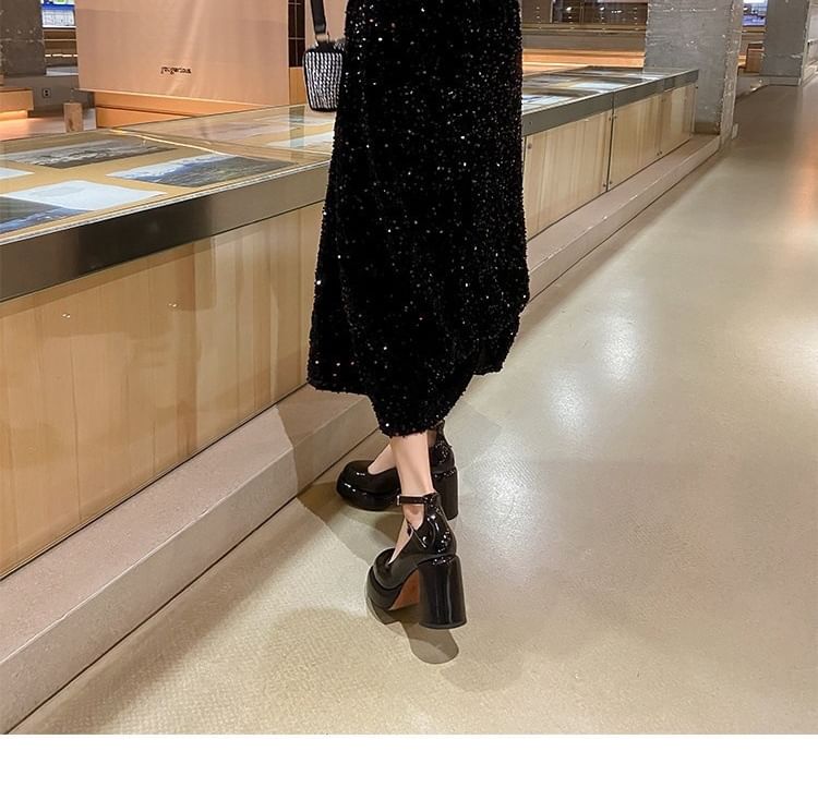 Jane Heel Round Chunky Mary Toe Pumps Platform