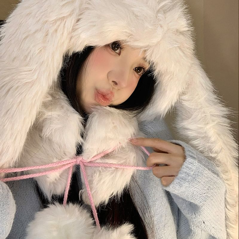 Hat Rabbit Ear Trapper Pom