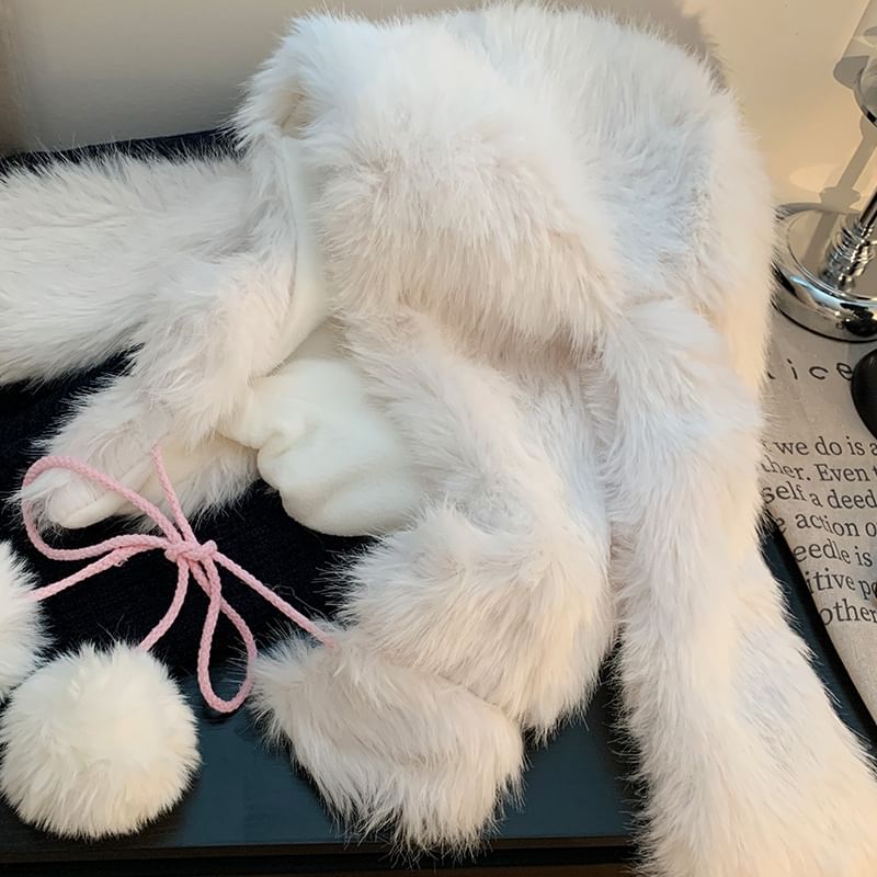 Hat Rabbit Ear Trapper Pom