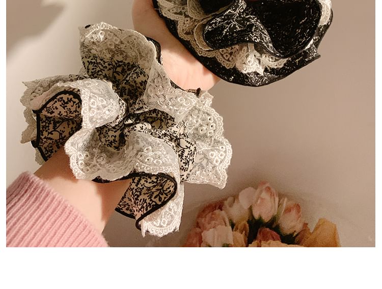 Print Lace Scrunchie Floral Trim