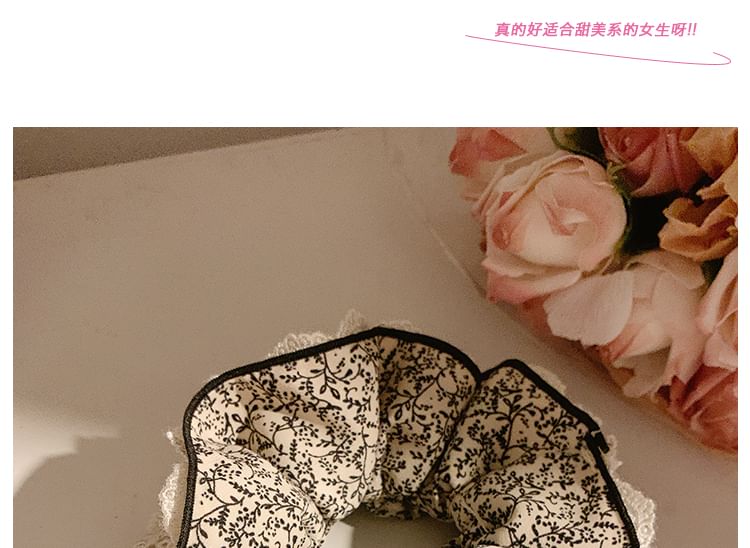 Print Lace Scrunchie Floral Trim
