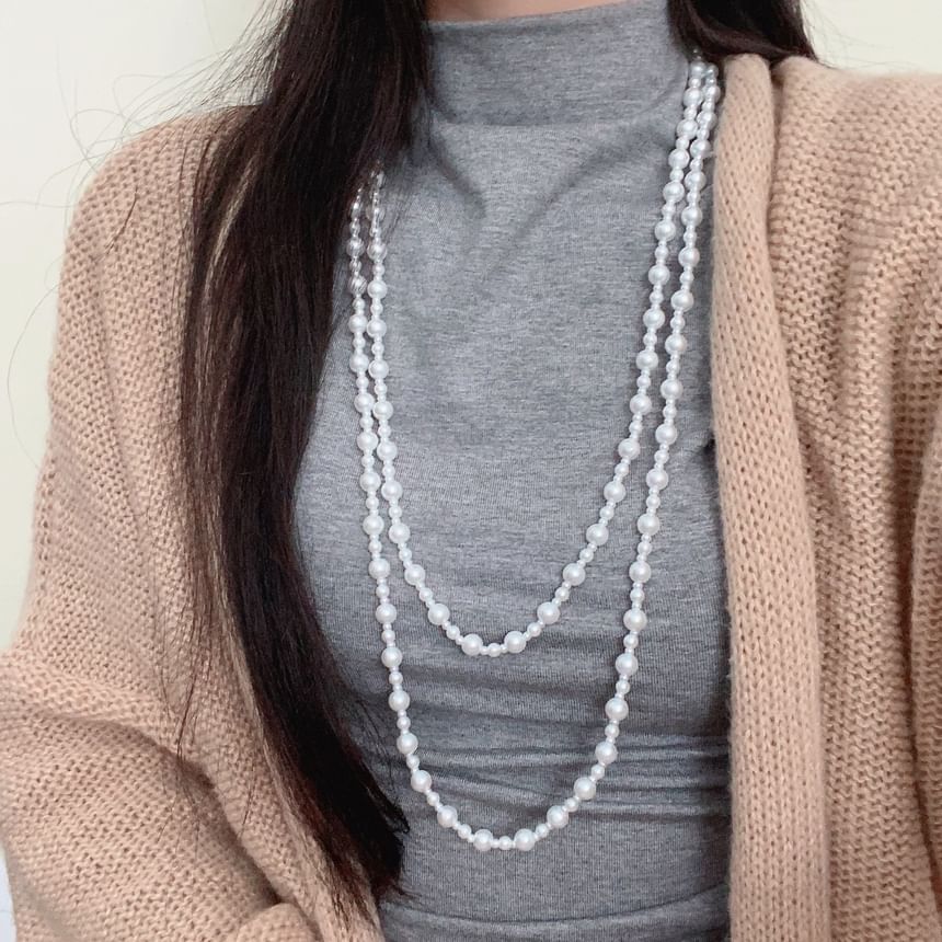 Pearl Beaded Necklace Layered Faux