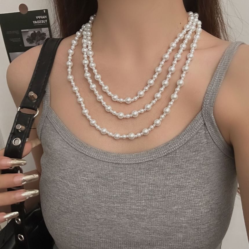 Pearl Beaded Necklace Layered Faux