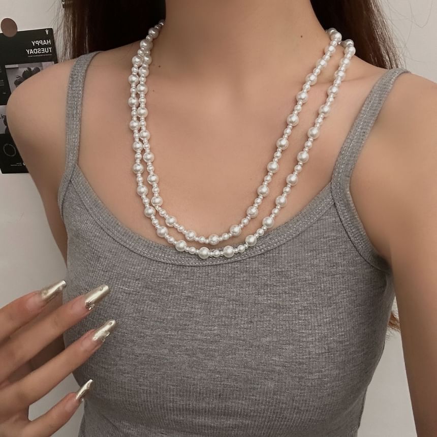 Pearl Beaded Necklace Layered Faux