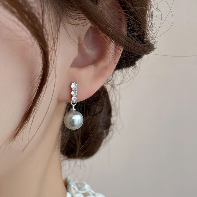 Rhinestone Faux Pearl Dangle Alloy Earring