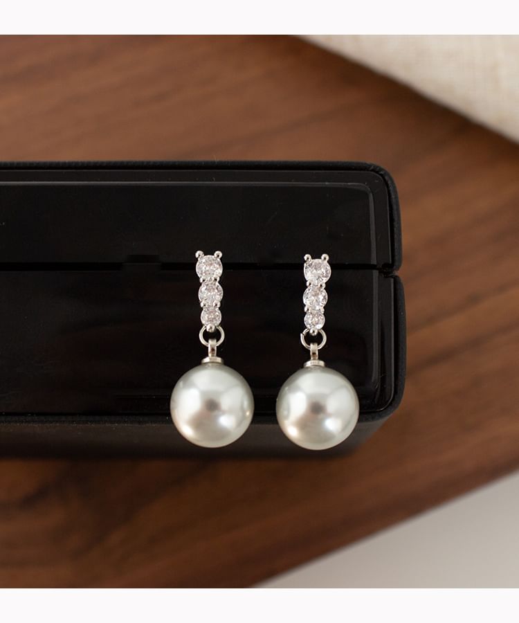 Rhinestone Faux Pearl Dangle Alloy Earring