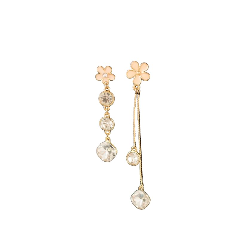 Dangle Earring Alloy Asymmetrical Rhinestone Floral