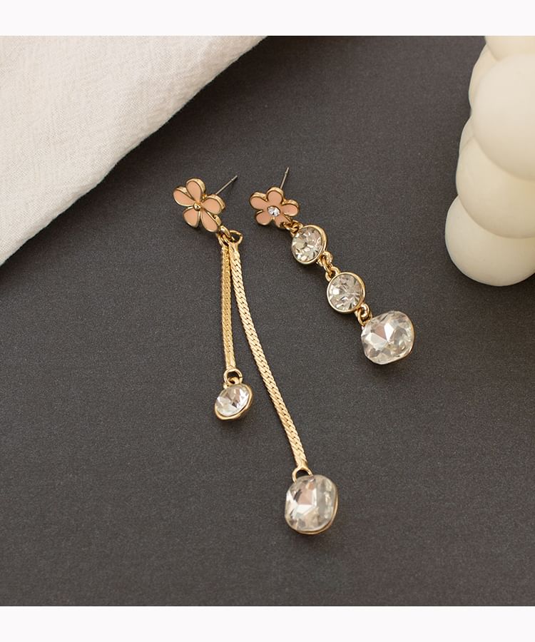 Dangle Earring Alloy Asymmetrical Rhinestone Floral