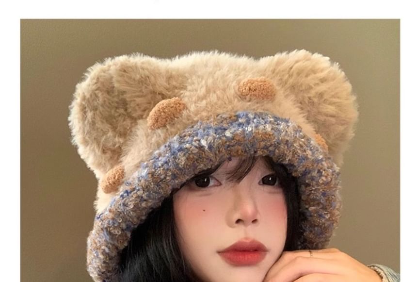 Bear Fluffy Ear Knit Panel Hat
