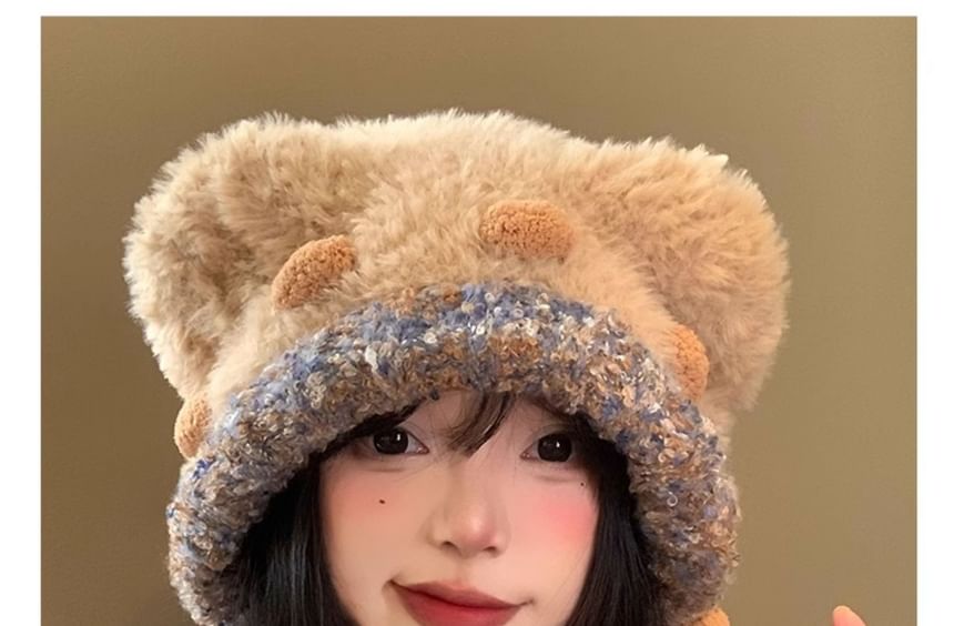 Bear Fluffy Ear Knit Panel Hat