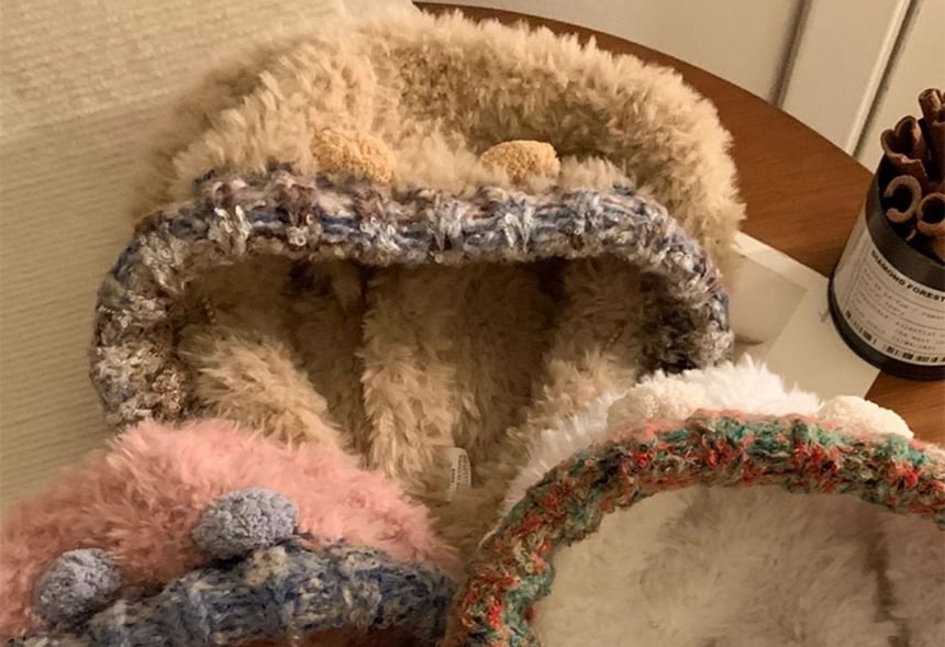 Bear Fluffy Ear Knit Panel Hat