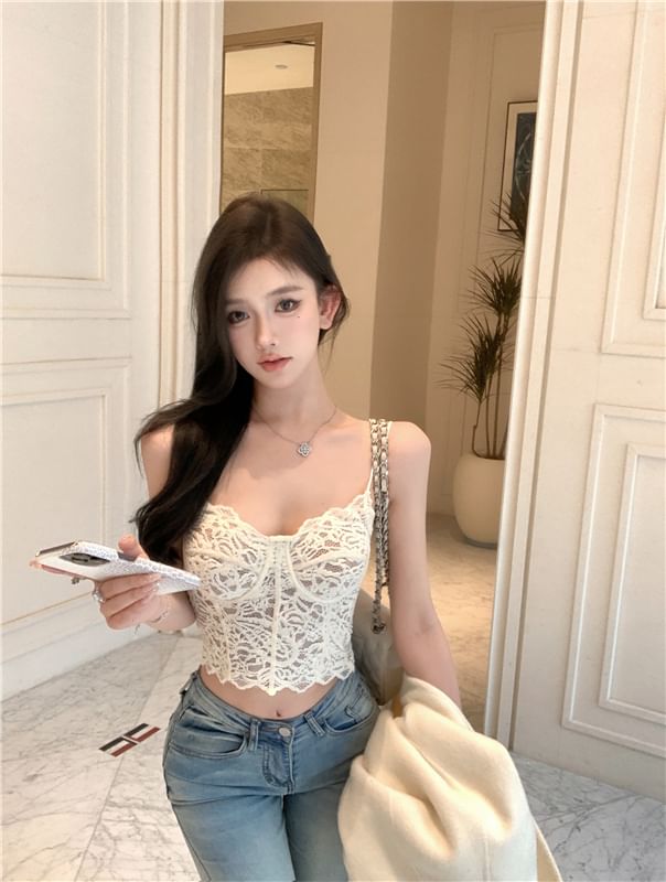 Lace Bustier Crop Top Floral