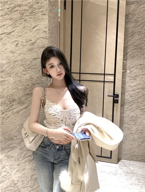 Lace Bustier Crop Top Floral