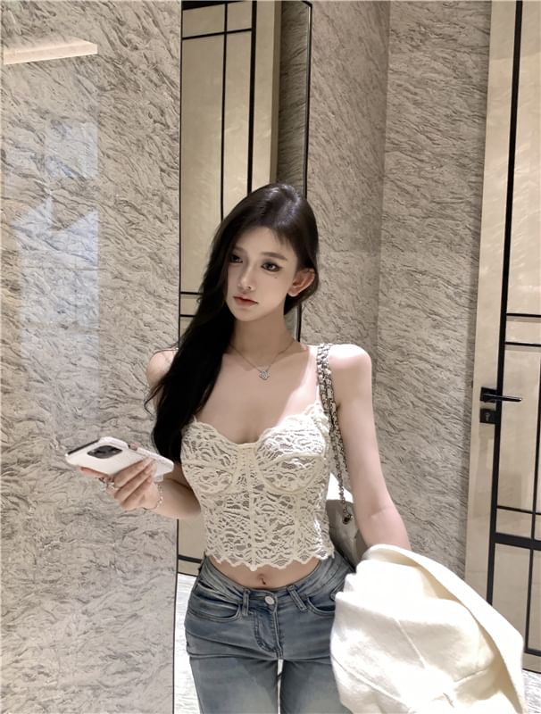 Lace Bustier Crop Top Floral