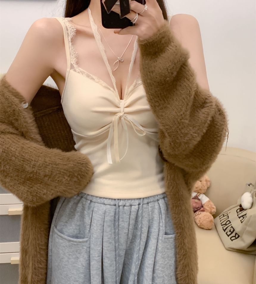 Cami Trim Crop Top Lace V-Neck