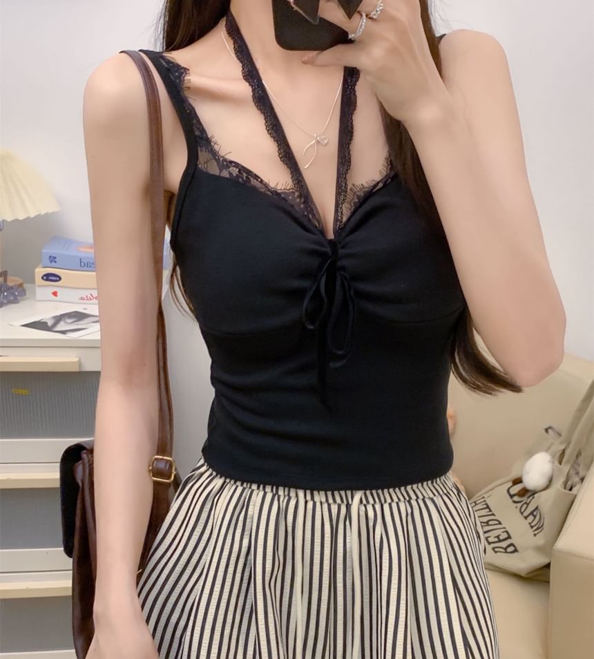 Cami Trim Crop Top Lace V-Neck