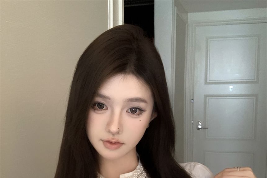 Plain Long-Sleeve Ruffle Crop Shirt