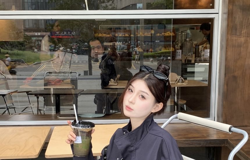 Jacket Stand Zip Embroidered Collar