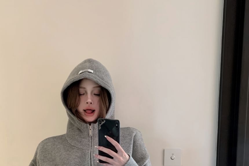 Shorts Applique Mid Knit Rise Melange Zip / Hoodie