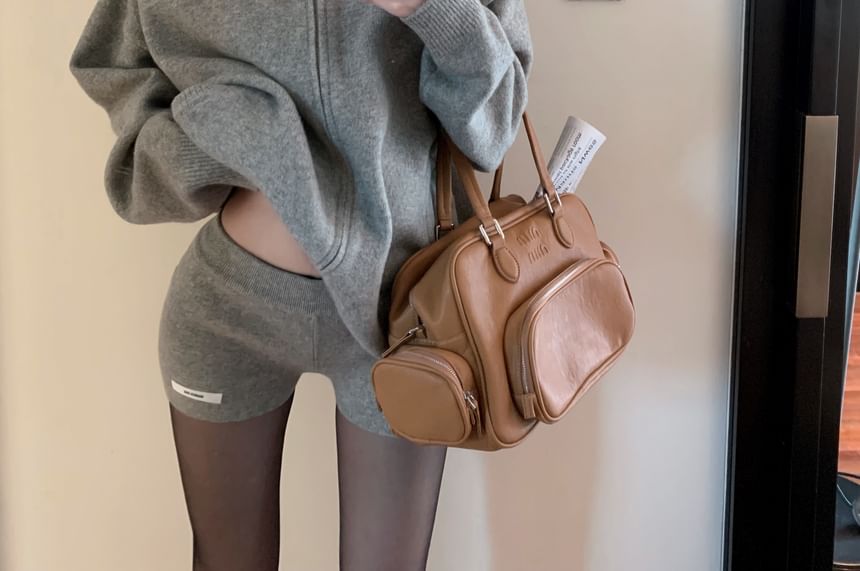 Shorts Applique Mid Knit Rise Melange Zip / Hoodie