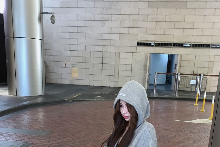 Shorts Applique Mid Knit Rise Melange Zip / Hoodie