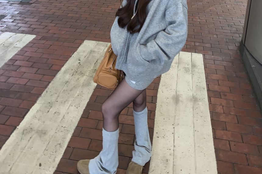 Shorts Applique Mid Knit Rise Melange Zip / Hoodie