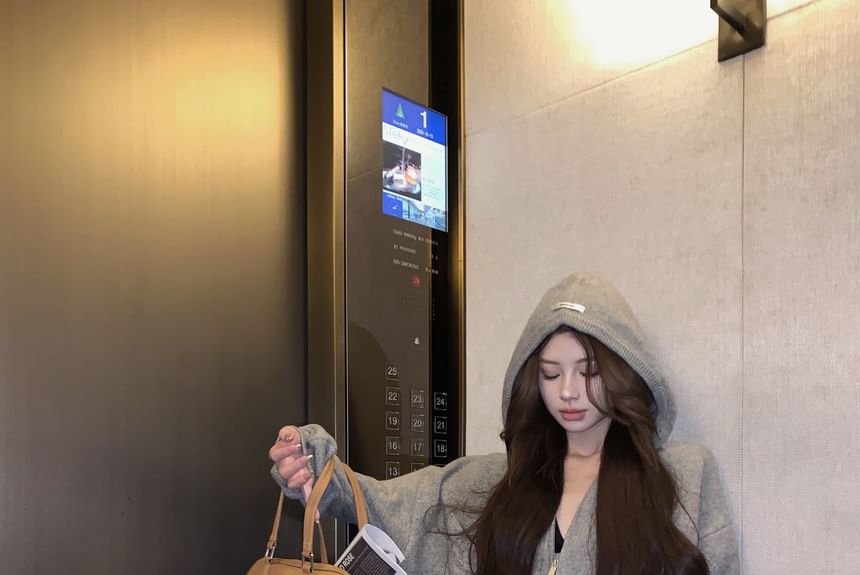 Shorts Applique Mid Knit Rise Melange Zip / Hoodie