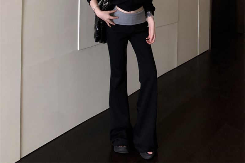 Plain Sweatpants Drawstring / High Hoodie Two Rise Tone Crop Zip Bootcut