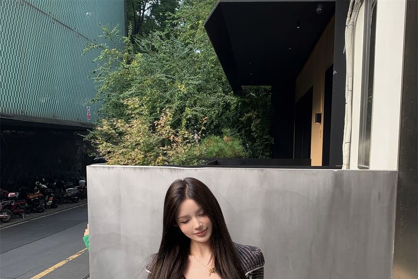 Accent Horn Zip Devil Bootcut Striped Waist Hoodie Crop Sweatpants / Drawstring