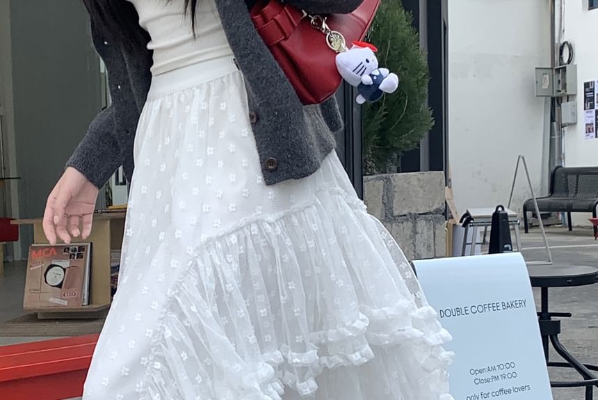 High A-Line Asymmetrical Floral Maxi Skirt Ruffle Rise