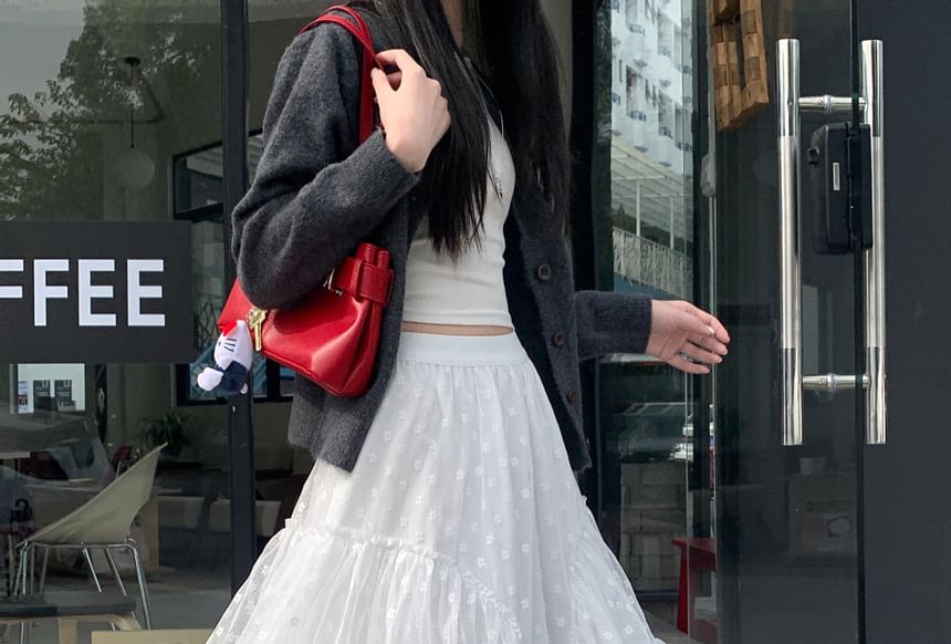 High A-Line Asymmetrical Floral Maxi Skirt Ruffle Rise